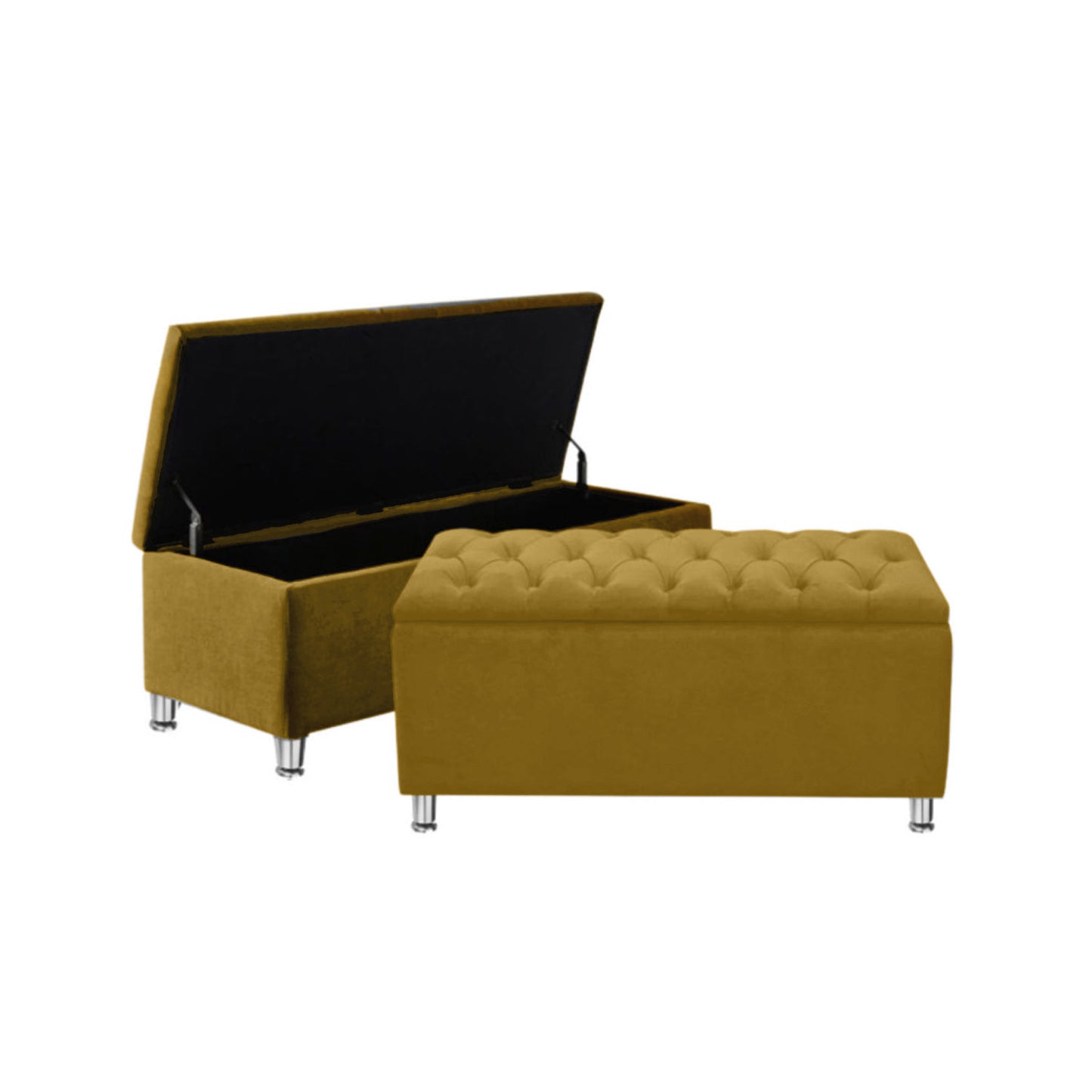 Base Cama con Espaldar + Colchon + Puff Baul Doble Paris mostaza