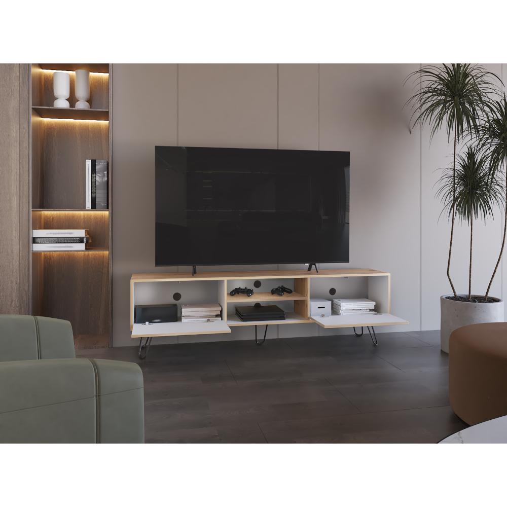 Mesa Para Tv Lureya Duna Y Blanco Para Tv De 80"