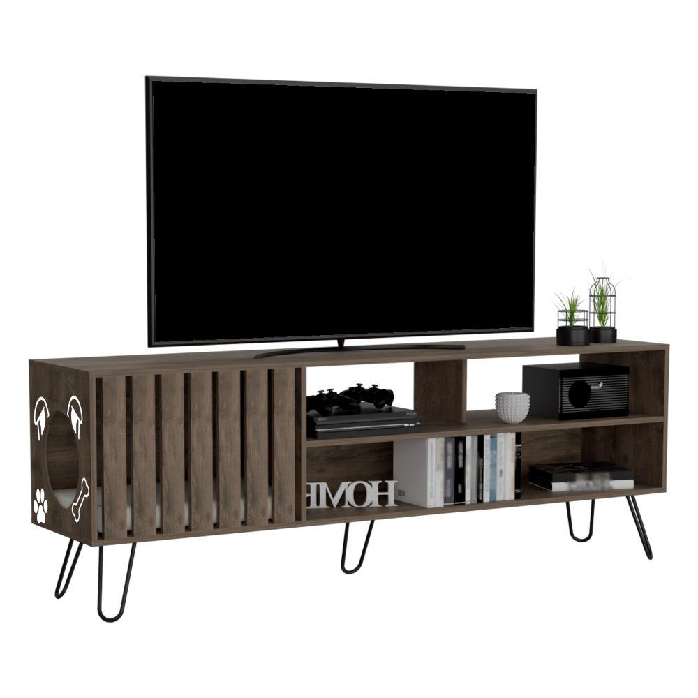 Mesa Para Tv Zari, Nogal, Cuenta Con Espacio Para Mascota Hasta 75 Pulgadas
