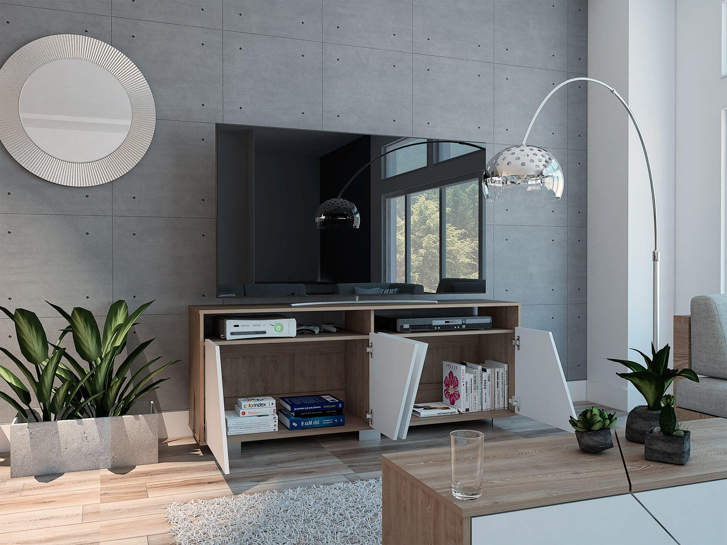 Rack Para Tv Fenari Miel + Blanco