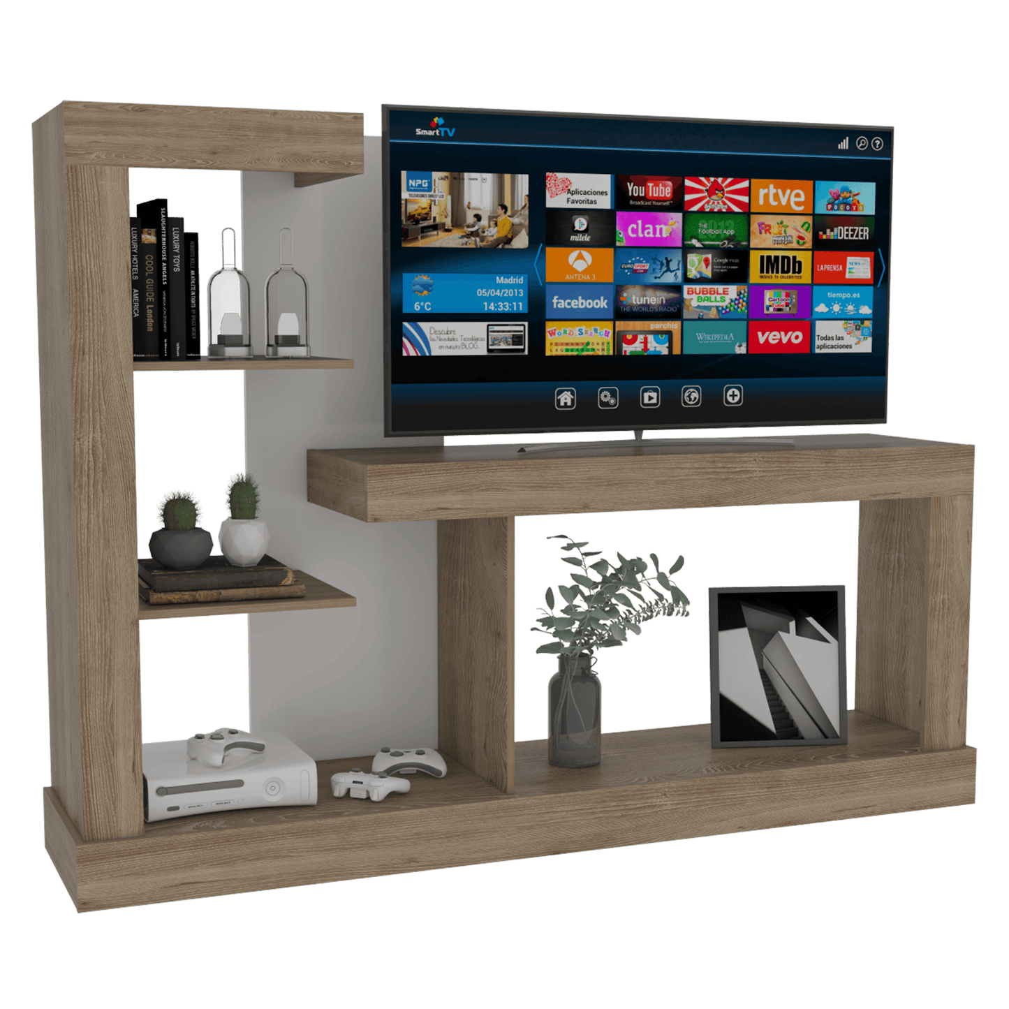 Mesa Para Tv Aviena Miel Y Blanco Con Espacio Para Televisor De Hasta 55 Pulgadas