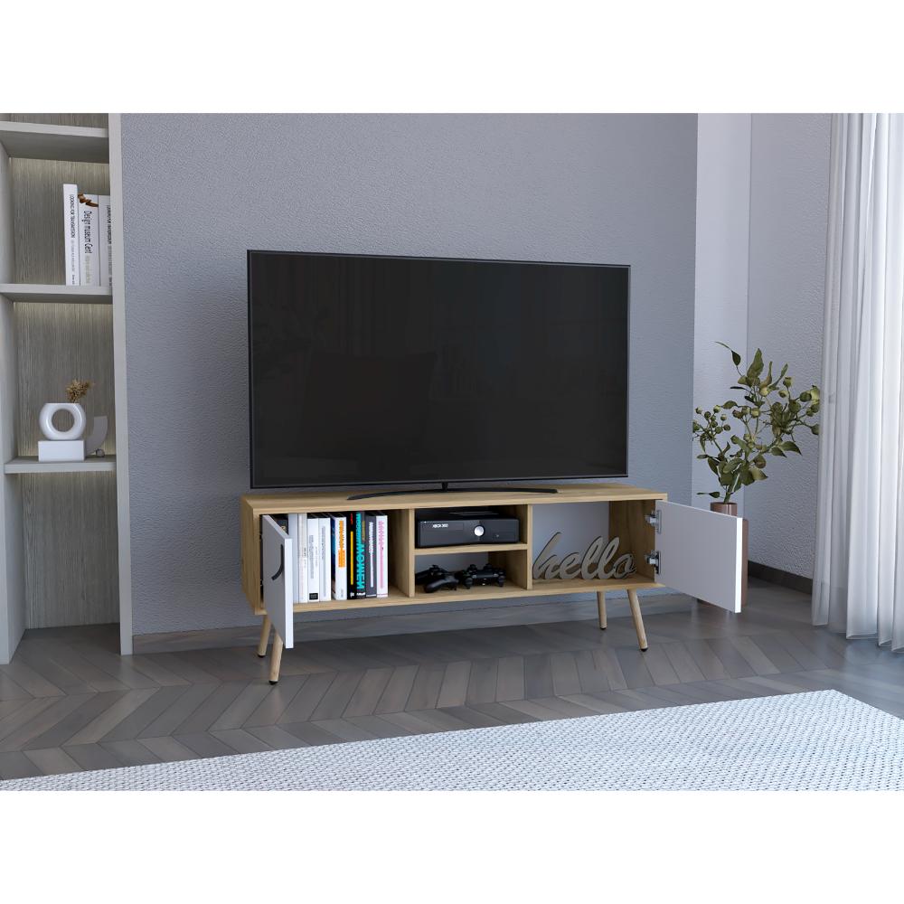 Mesa Para Tv Tiempo Blanco Y Macadamia Para Tv De 50"