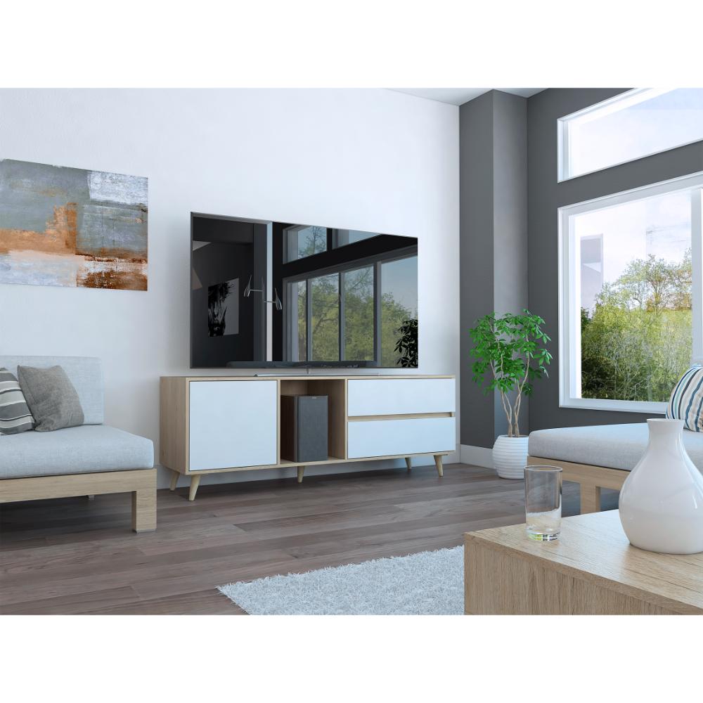 Mesa Para Tv Topacio Rovere Y Blanco Para Televisor De Hasta 60 Pulgadas