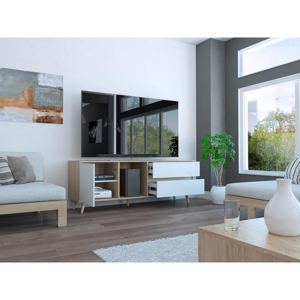 Mesa Para Tv Topacio Rovere Y Blanco Para Televisor De Hasta 60 Pulgadas