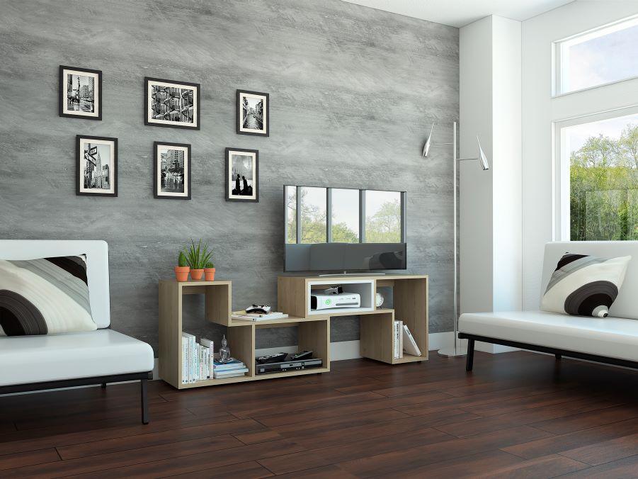 Mesa Para Tv Veluna Rovere Y Blanco, Con Espacio Para Televisor De 50 Pulgadas