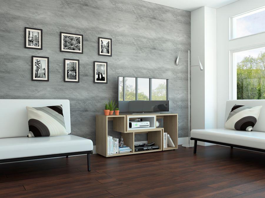 Mesa Para Tv Veluna Rovere Y Blanco, Con Espacio Para Televisor De 50 Pulgadas