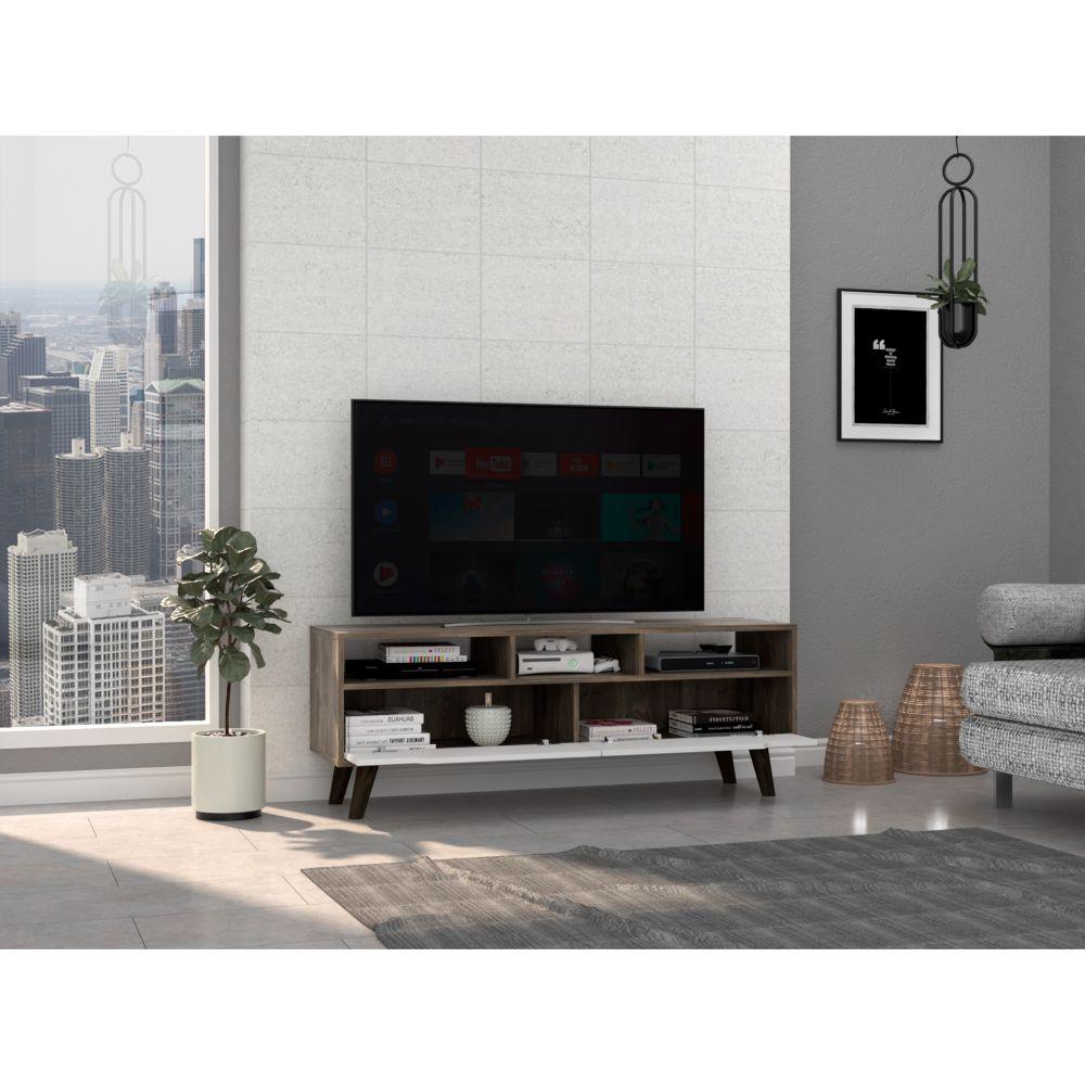 Mesa Para Tv Coruna Nogal Y Blanco Para Tv De 60"