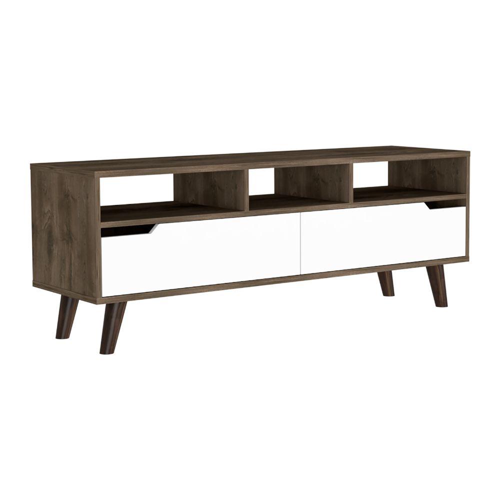 Mesa Para Tv Coruna Nogal Y Blanco Para Tv De 60"