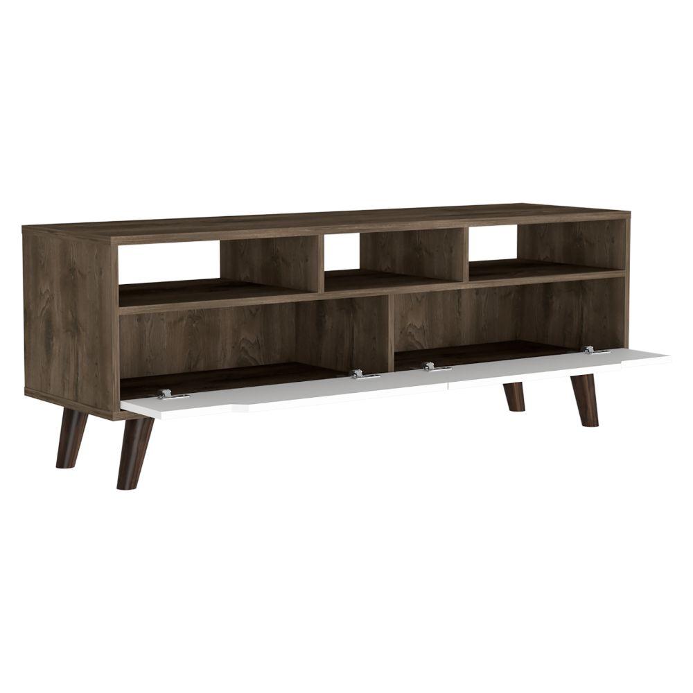 Mesa Para Tv Coruna Nogal Y Blanco Para Tv De 60"