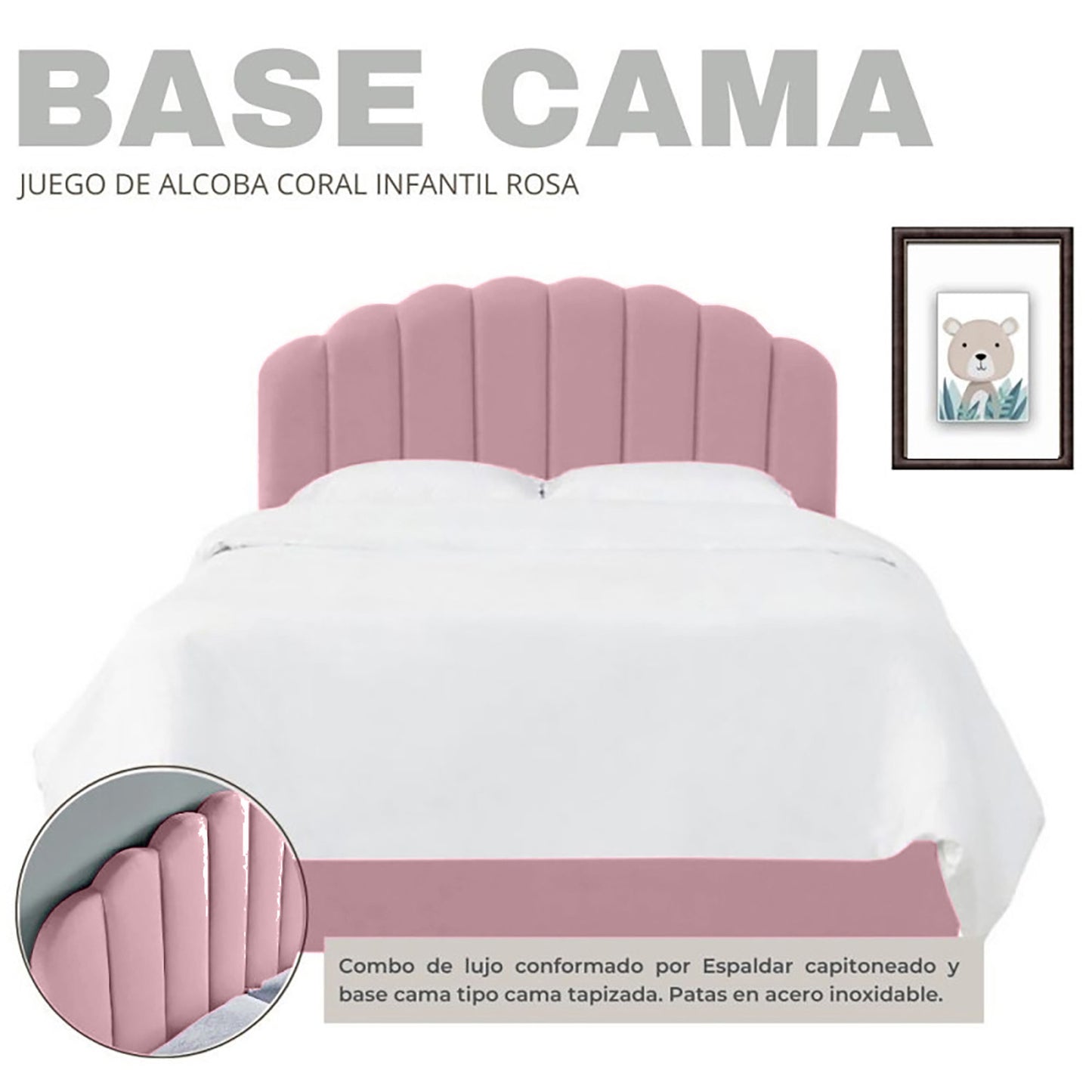 Base Cama con Espaldar Sencillo Infantil Coral rosado