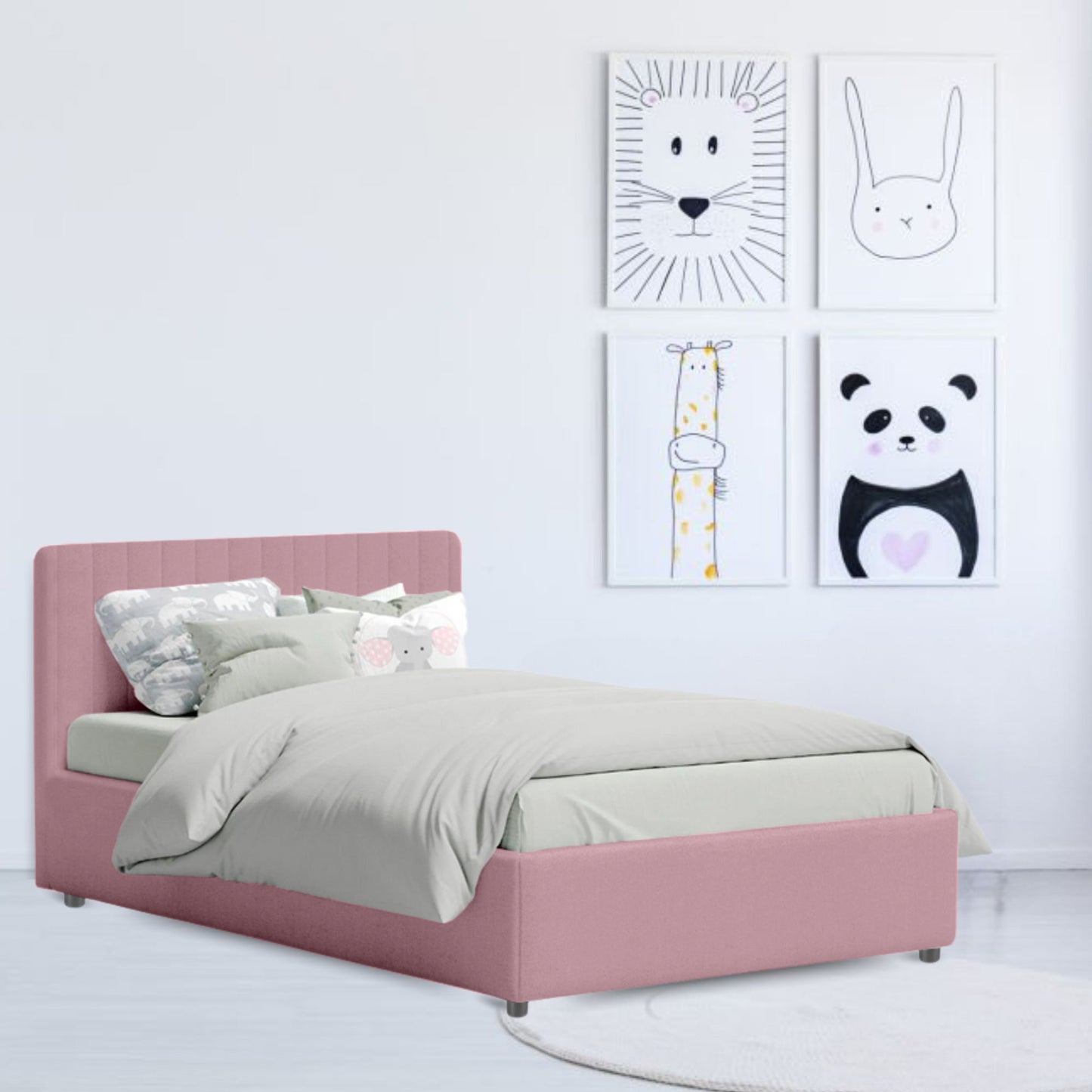 Base Cama Baul con Espaldar Sencillo Infantil Luna 100x190x120 rosado
