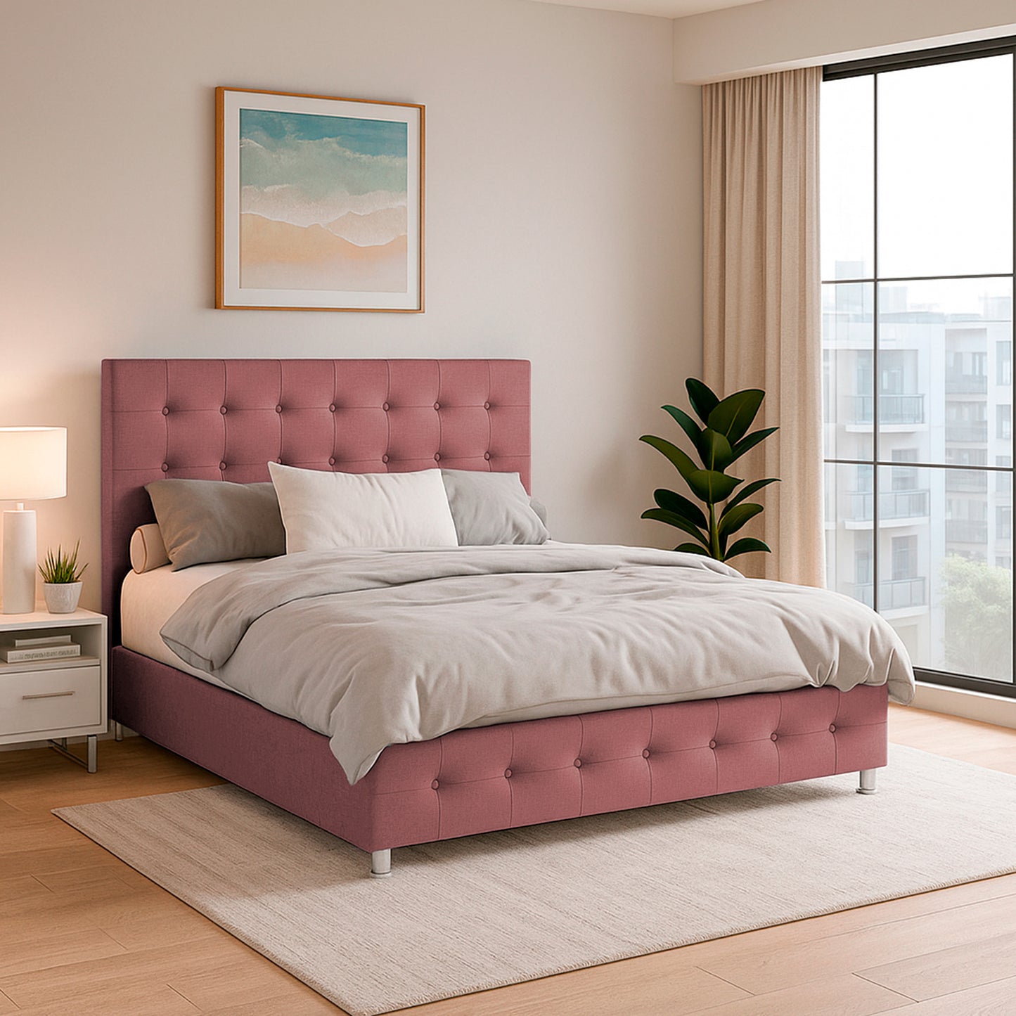 Base Cama Con Espaldar King Capital Salmon