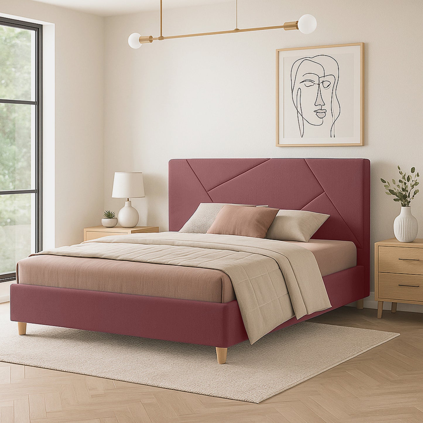 Base Cama Con Espaldar King Hampton Salmon