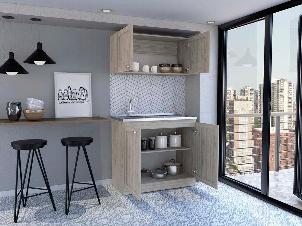 Cocina Integral Selari Ceniza Con Mesón Izquierdo