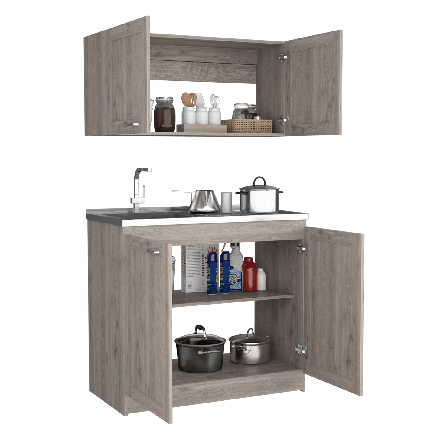 Cocina Integral Selari Ceniza Con Mesón Izquierdo
