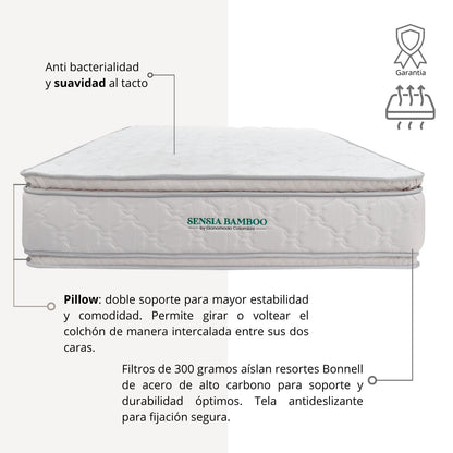 Colchón Semiortopedico Doble Sensia Bamboo con Dos Pillow