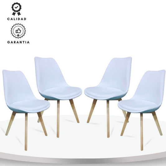 Set x4 Silla Tapizada Milano Premium Blanco