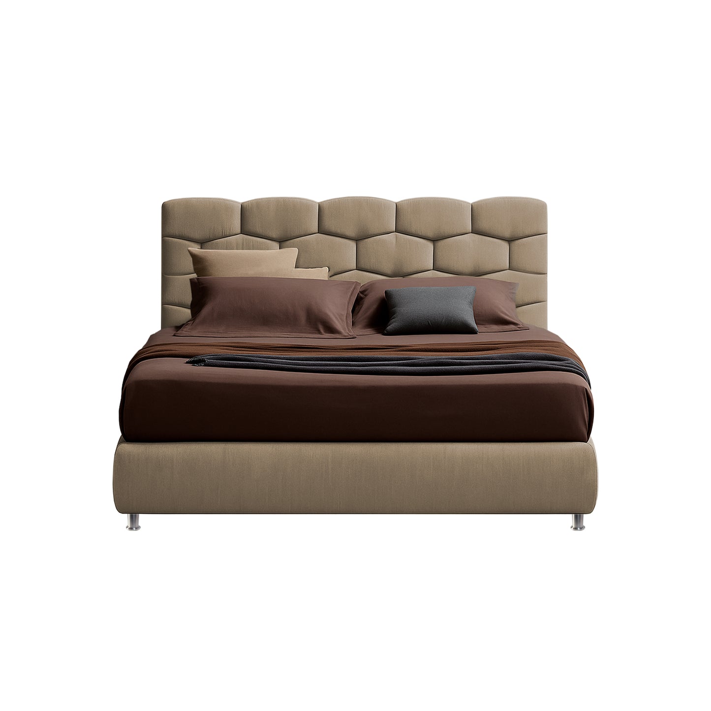 Base Cama Con Espaldar Semidoble Esmeralda Taupe