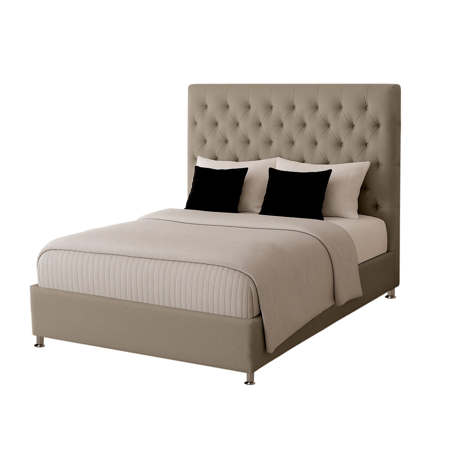 Base Cama con Espaldar + Colchon + Puff Baul Queen Paris taupe