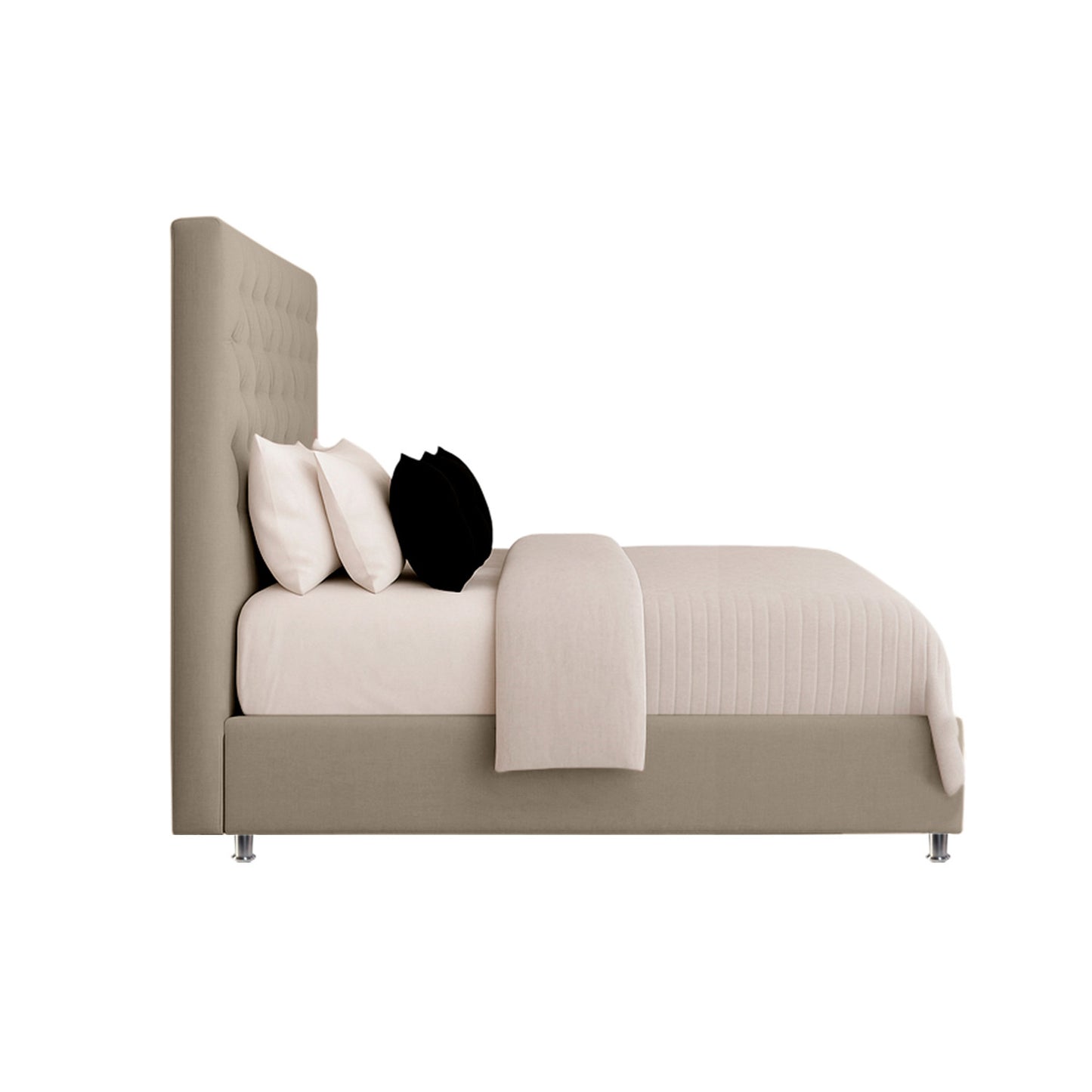 Base Cama con Espaldar + Colchon + Puff Baul Queen Paris taupe