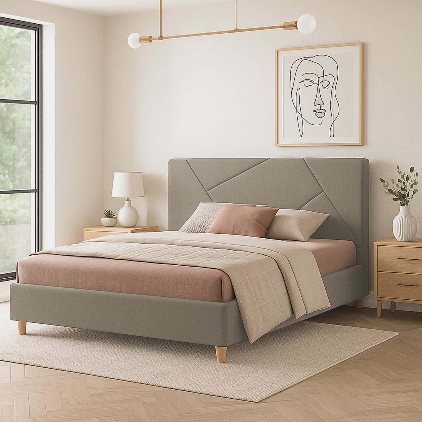 Base Cama Con Espaldar King Hampton Taupe