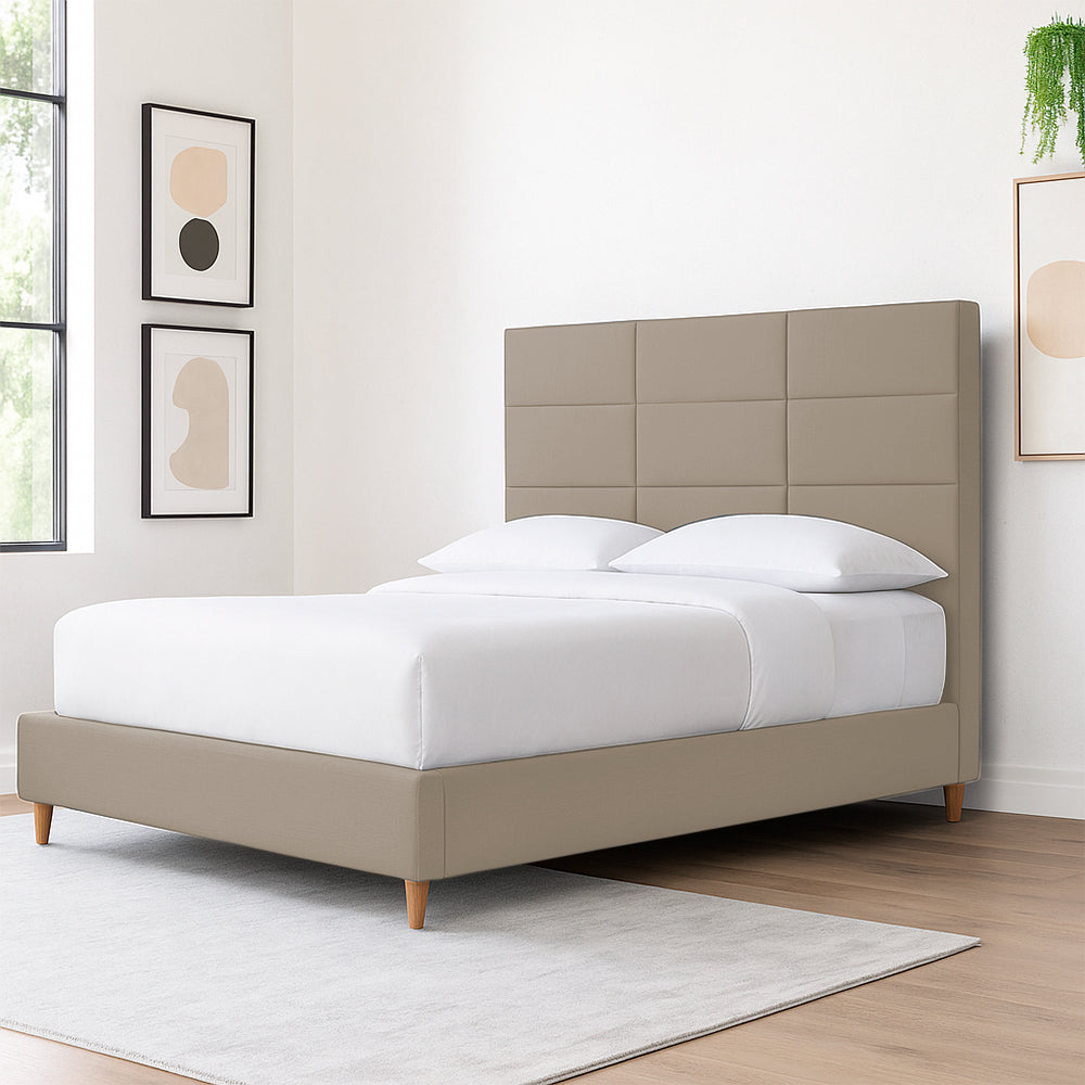 Base Cama Con Espaldar Sencillo Delhi Taupe