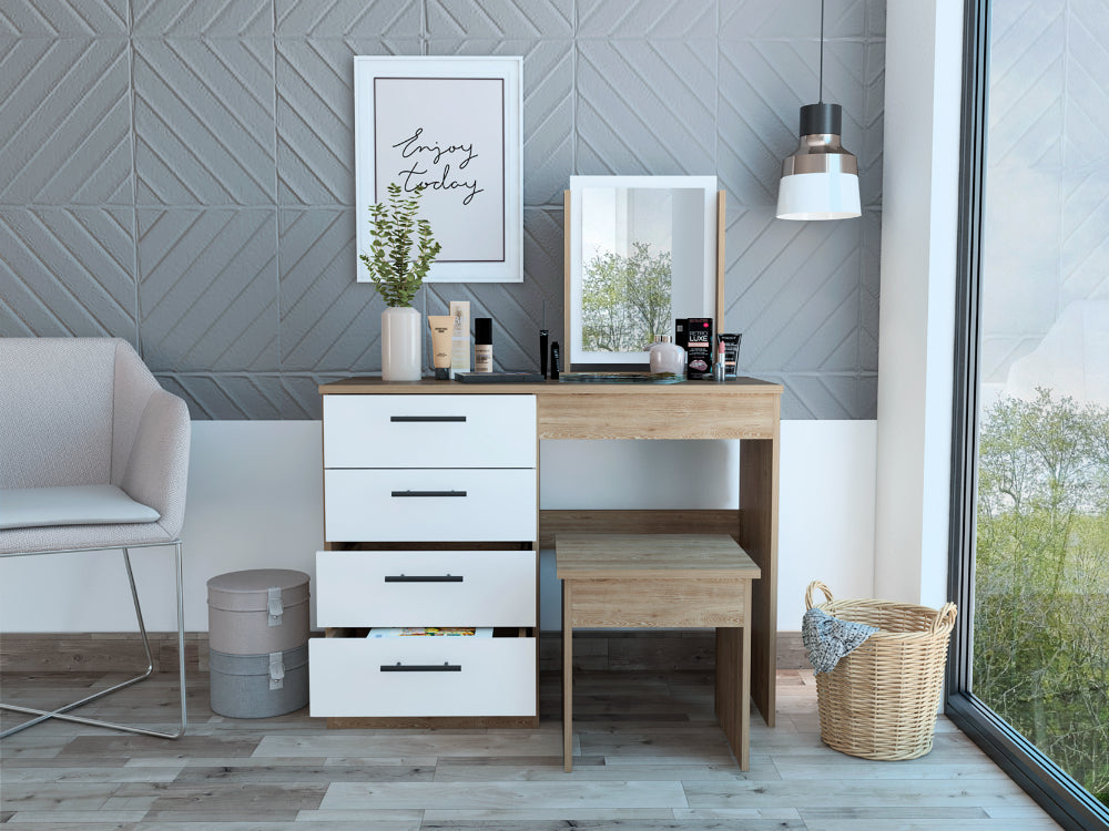 Mueble Tocador Okria Miel Y Blanco
