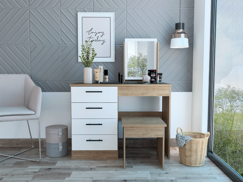 Mueble Tocador Okria Miel Y Blanco