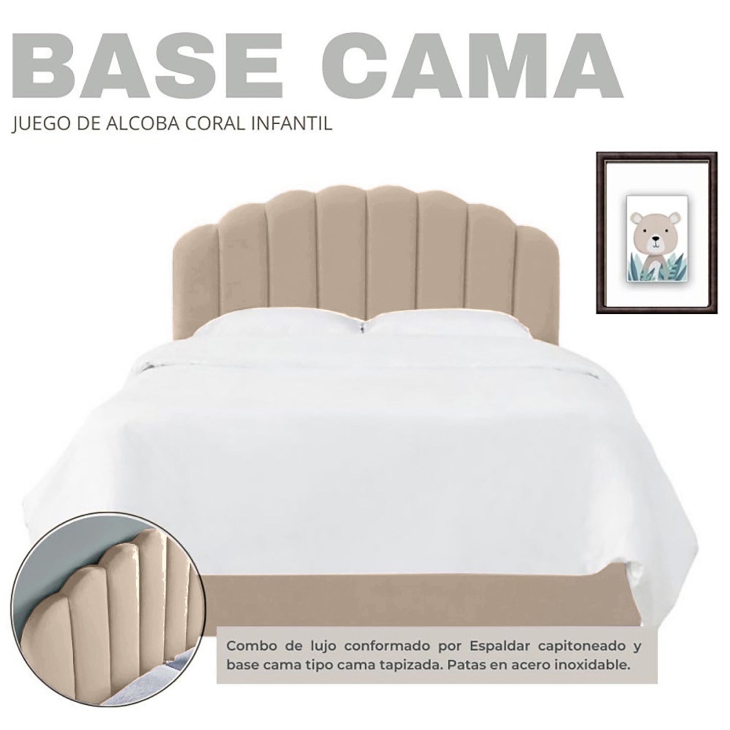 Base Cama con Espaldar Semidoble Infantil Coral taupe