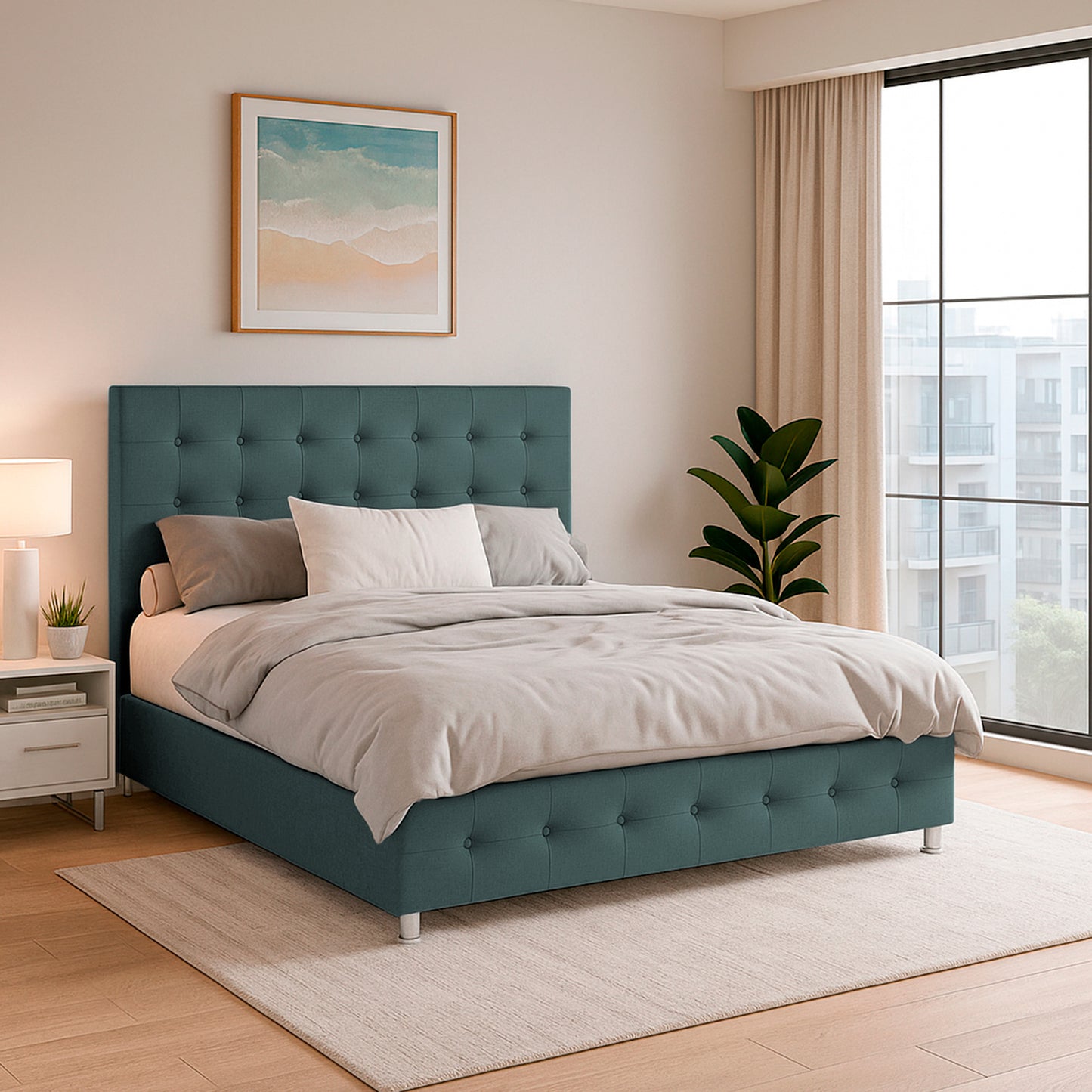 Base Cama Con Espaldar King Capital Verde