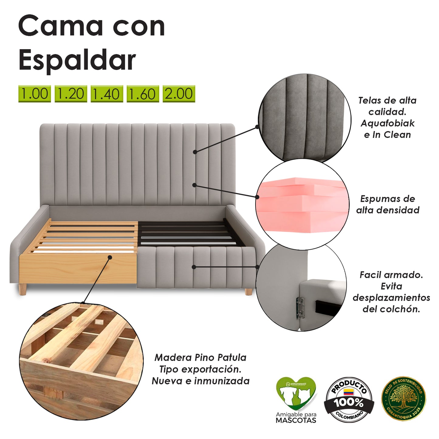 Cama Doble Vitale Mostaza