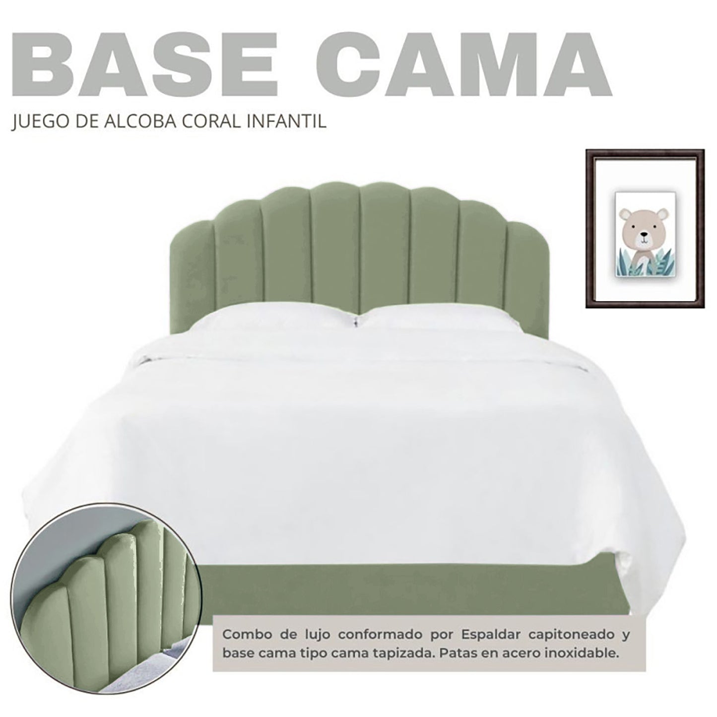 Base Cama con Espaldar Semidoble Infantil Coral verde