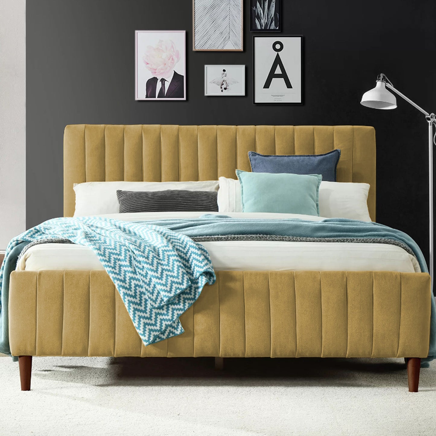 Cama Doble Vitale Mostaza