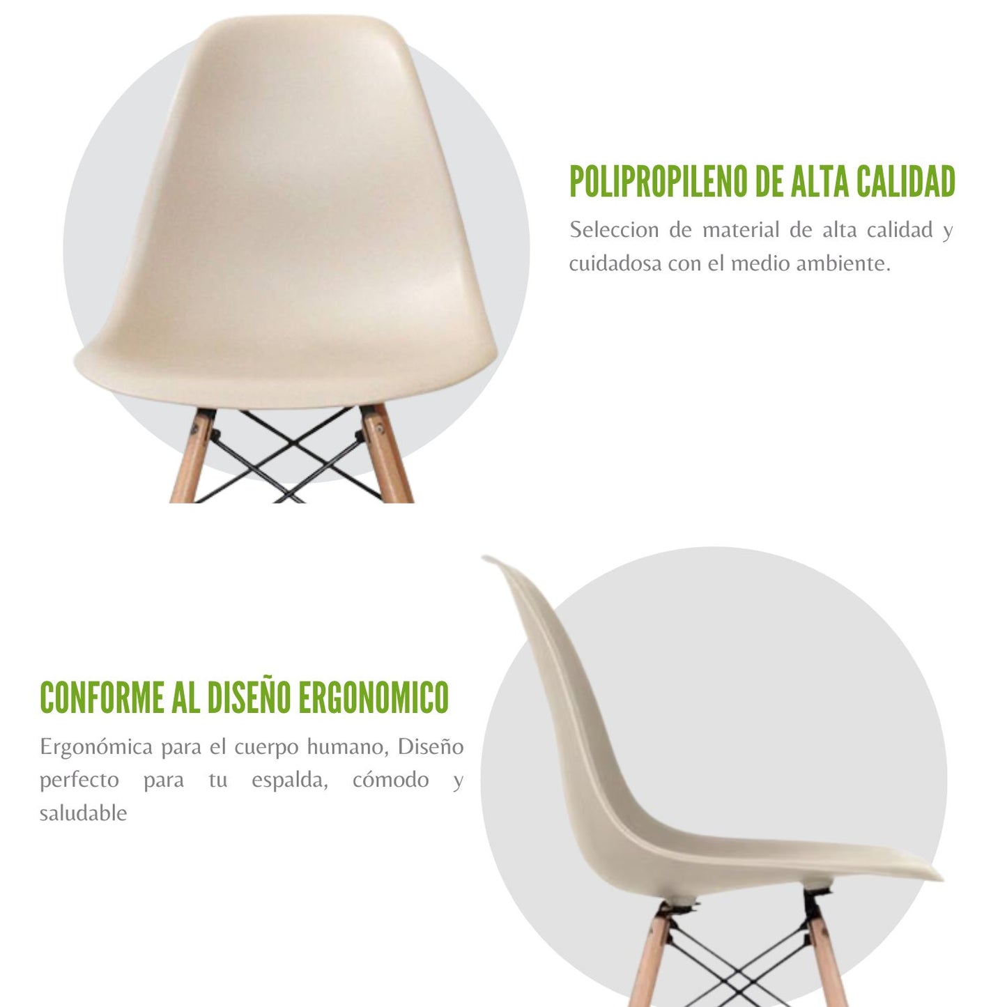 Juego de Comedor Premium Haby con 4 Sillas Eames beige