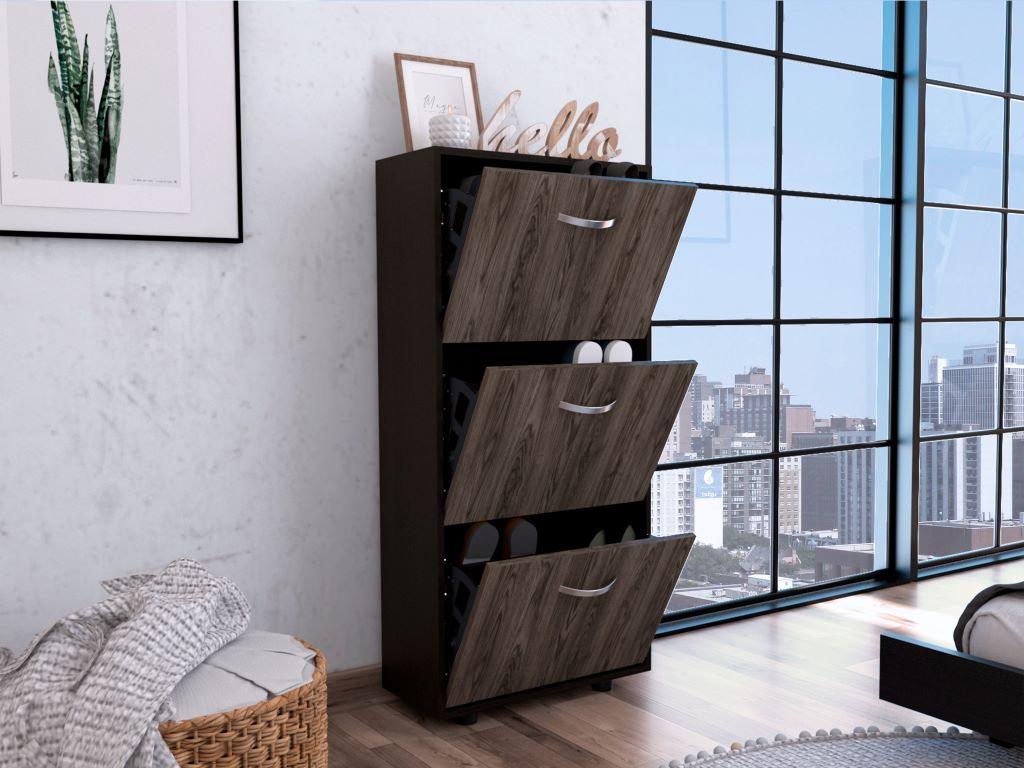 Mueble Auxiliar Zapatero Kampoya Wengue Y Coñac