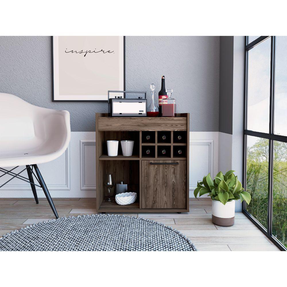 Bar Jorina, Chocolate Y Wengue, Para Almacenar Botellas Y Espacio Superior Para Ubicar Objetos Decorativos