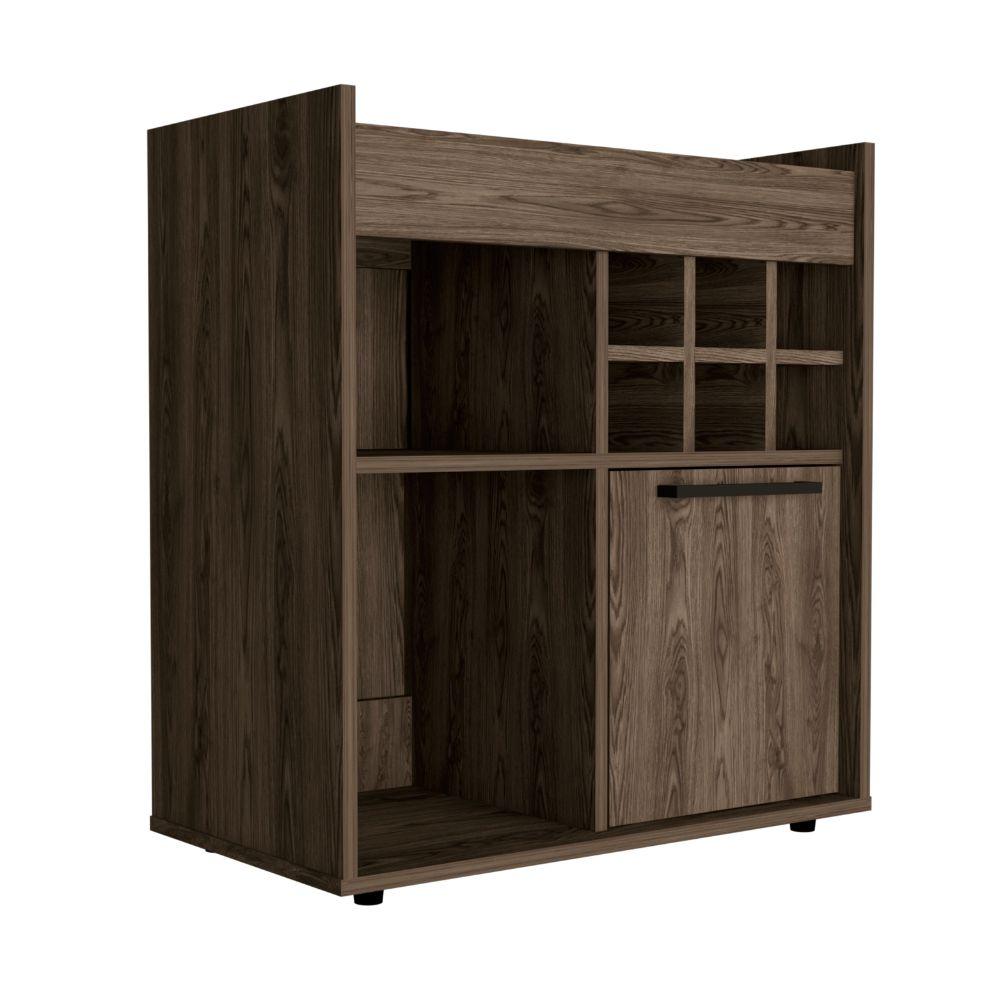 Bar Jorina, Chocolate Y Wengue, Para Almacenar Botellas Y Espacio Superior Para Ubicar Objetos Decorativos