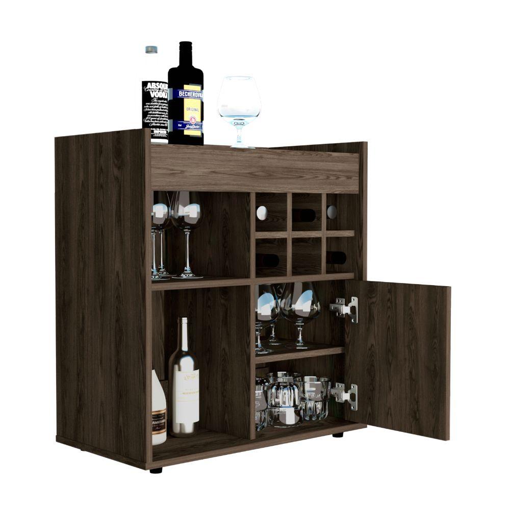 Bar Jorina, Chocolate Y Wengue, Para Almacenar Botellas Y Espacio Superior Para Ubicar Objetos Decorativos