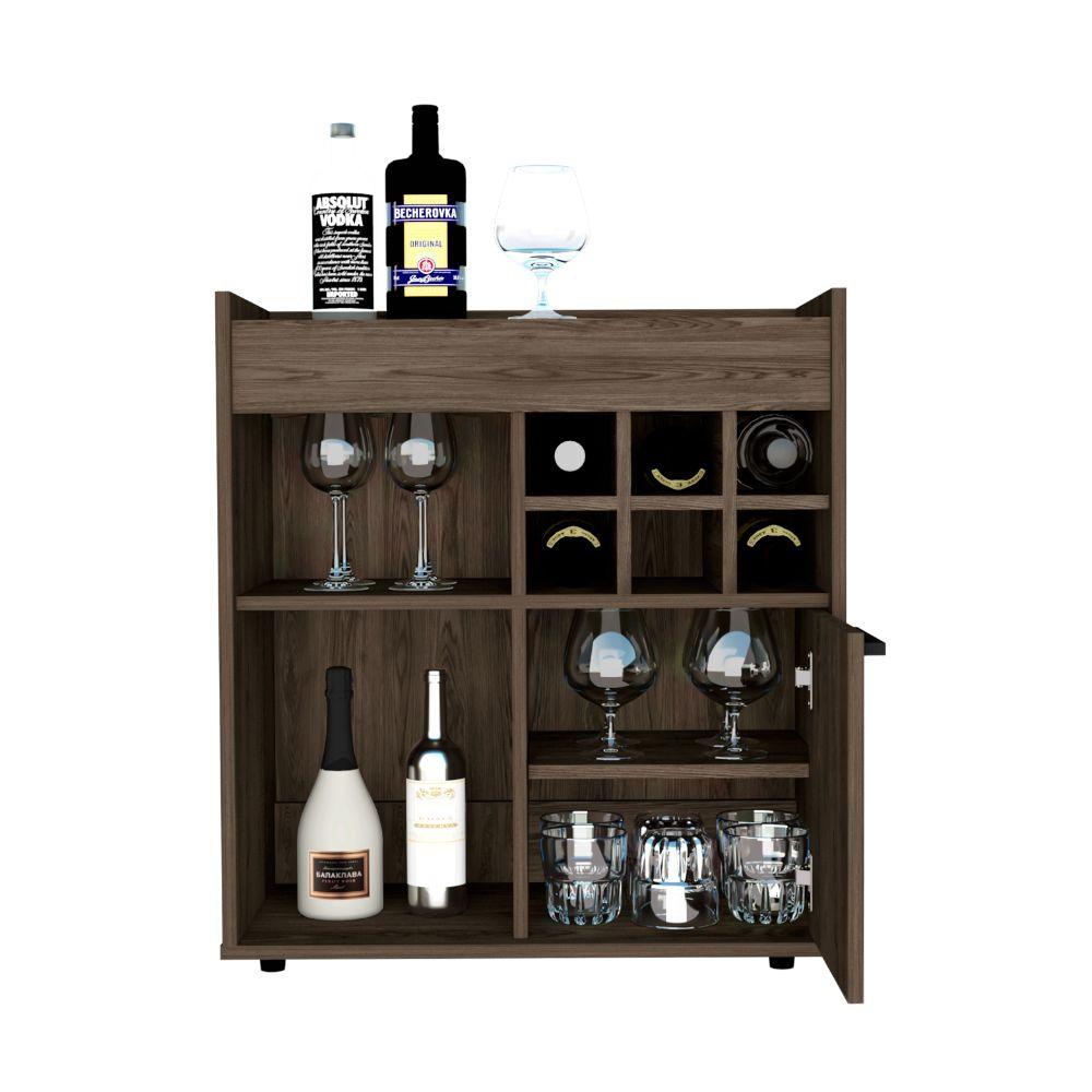 Bar Jorina, Chocolate Y Wengue, Para Almacenar Botellas Y Espacio Superior Para Ubicar Objetos Decorativos