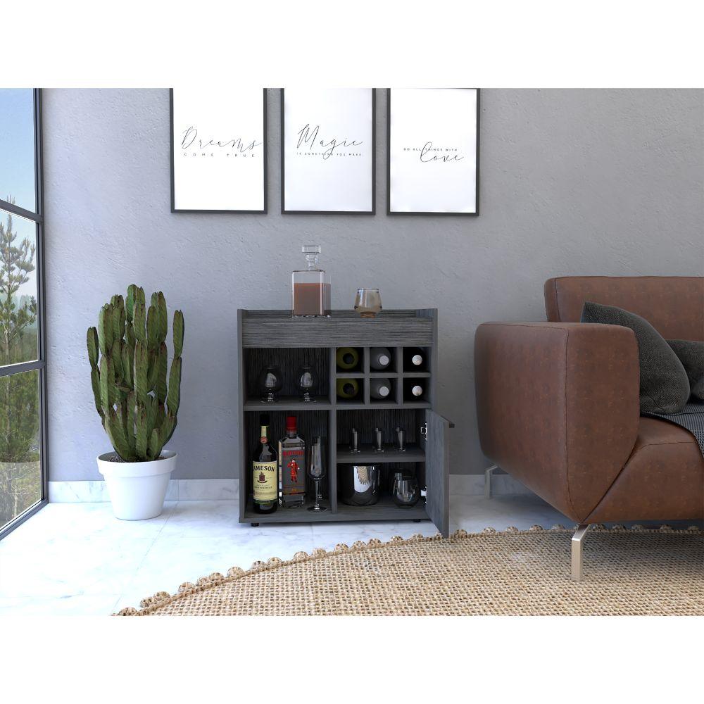Bar Jorina, Gris, Para Almacenar Botellas Y Espacio Superior Para Ubicar Objetos Decorativos