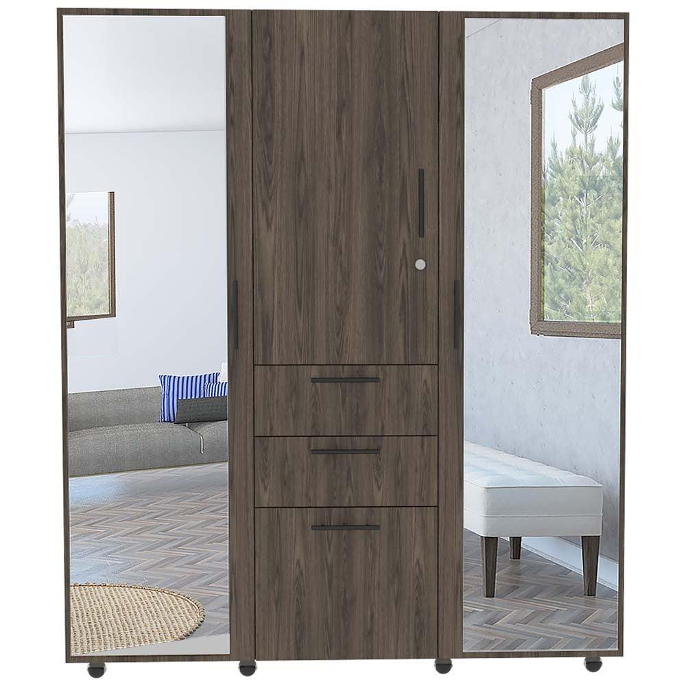 Closet Temora Con Espejo Chocolate Y Blanco