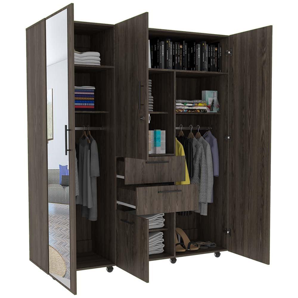 Closet Temora Con Espejo Chocolate Y Blanco