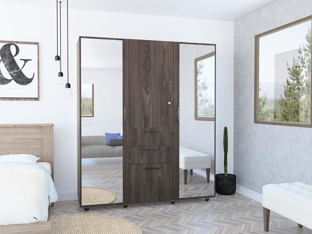 Closet Temora Con Espejo Chocolate Y Blanco