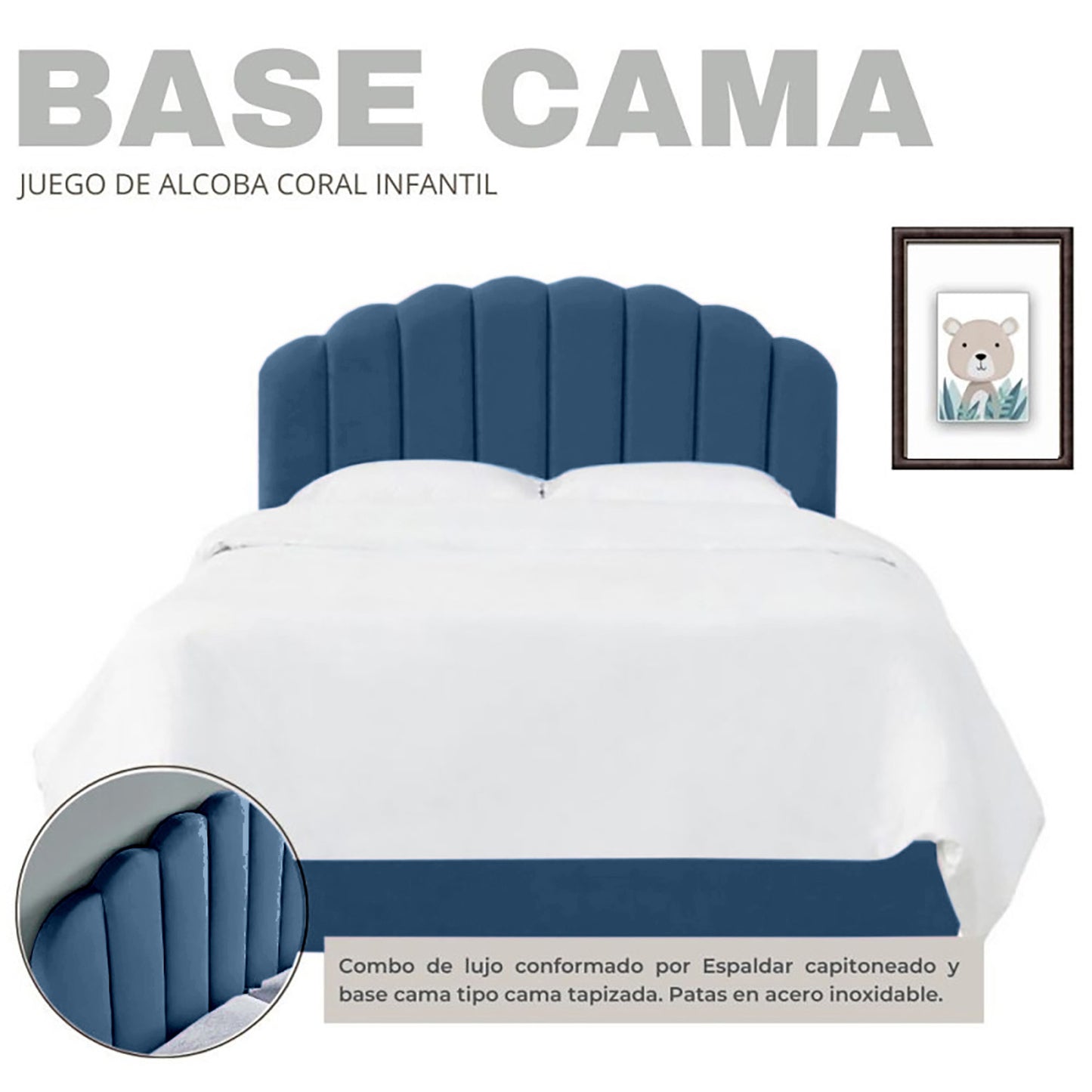 Base Cama con Espaldar Sencillo Infantil Coral azul
