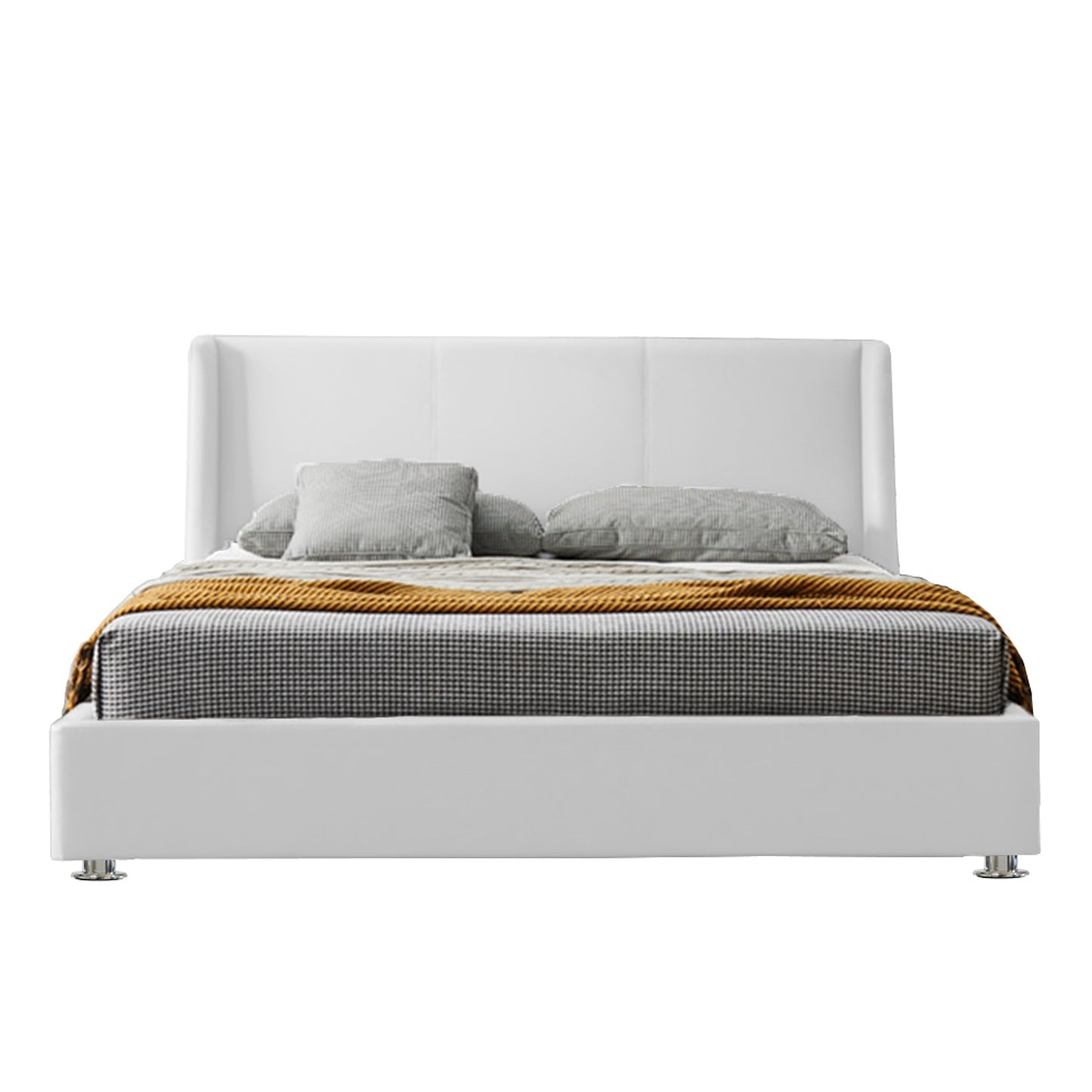 Base Cama Con Espaldar King Mousai Blanco