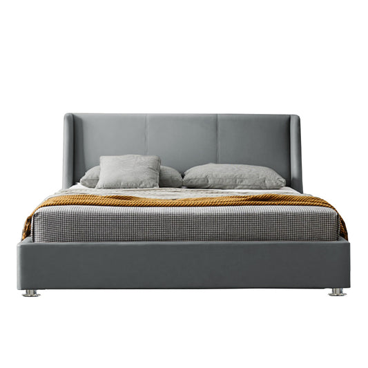 Base Cama Con Espaldar King Mousai Gris Plata
