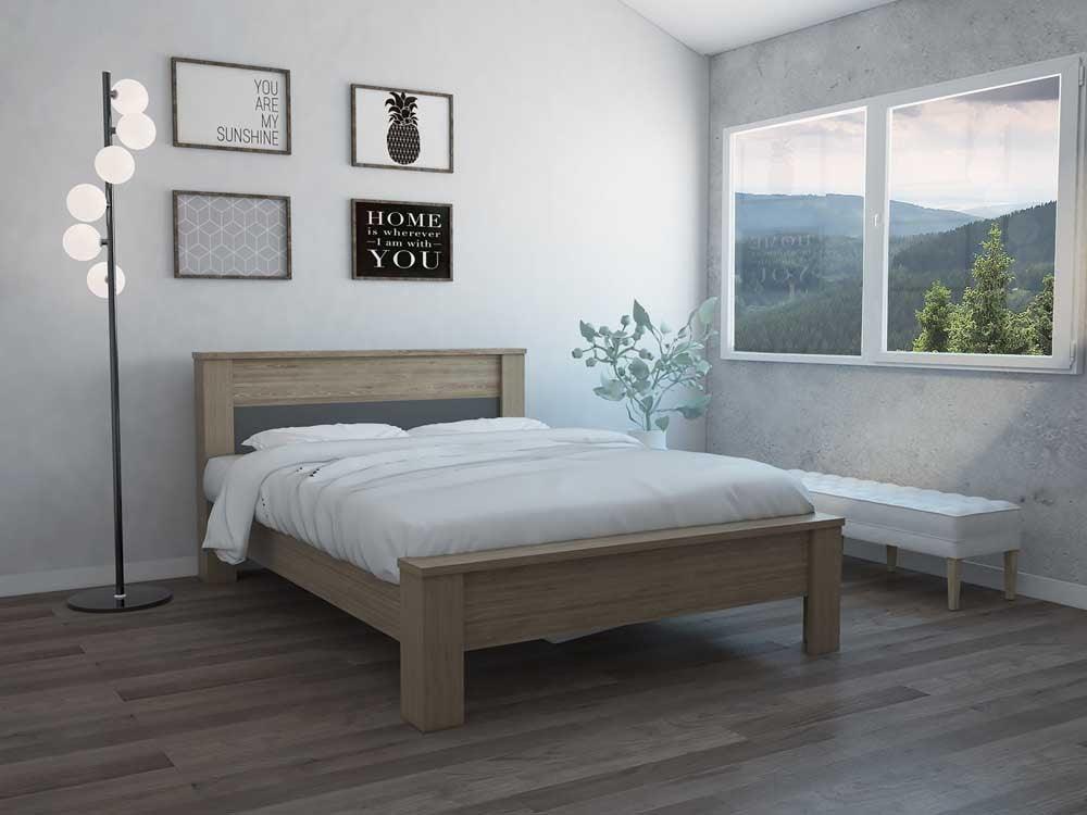Cama Doble Kalver Miel Y Plata Oscuro