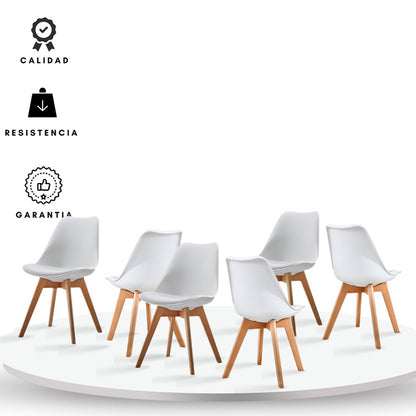 Set x6 Silla Tapizada Milano Blanco