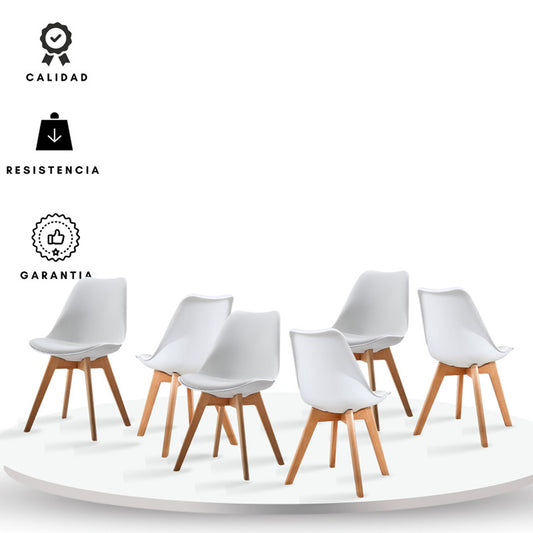 Set x6 Silla Tapizada Milano Blanco