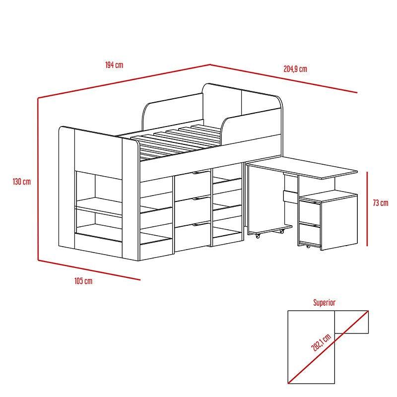 Combo Para Habitación Lehumbe Infantil Rovere Con Cama Y Escritorio